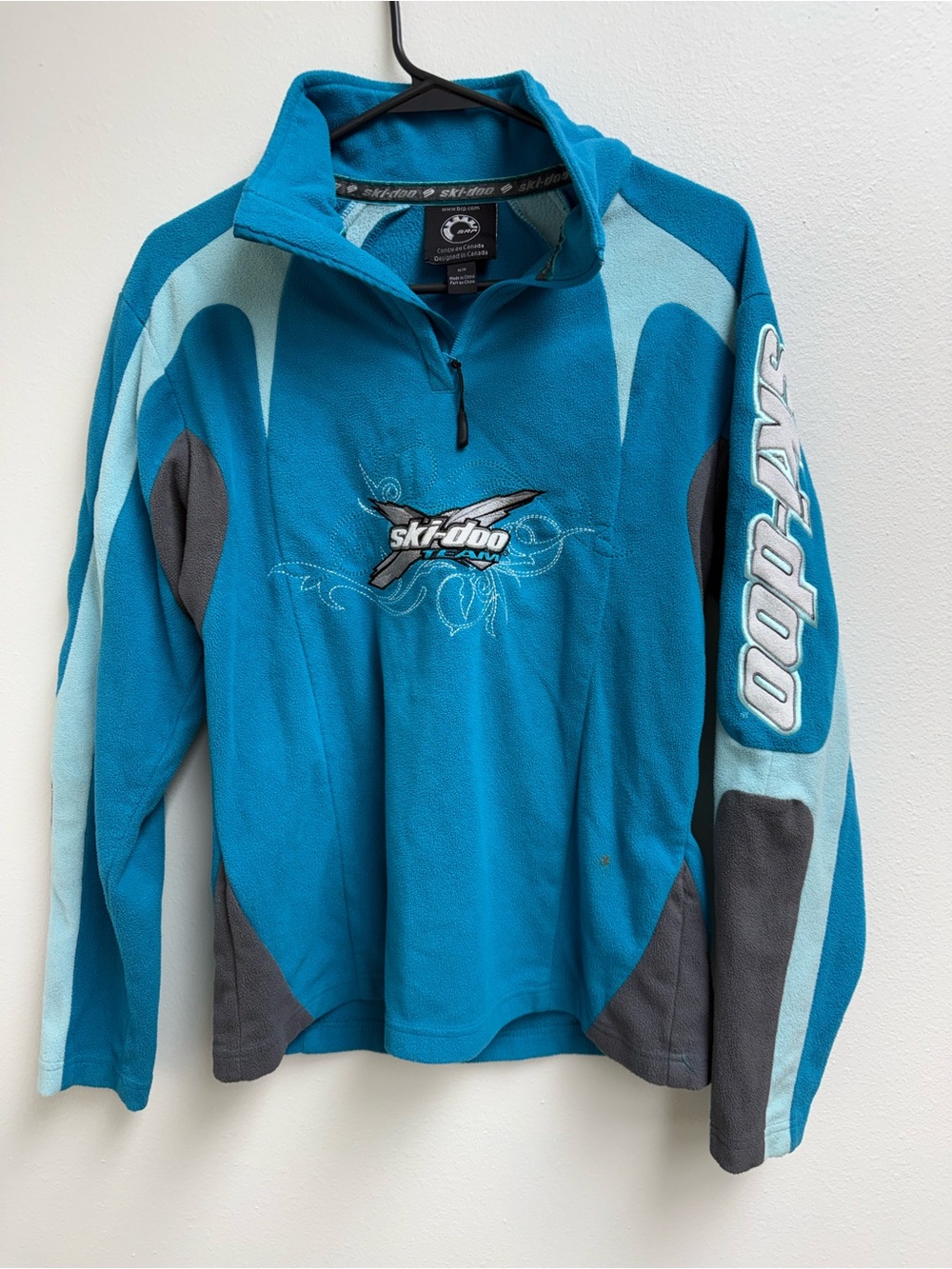 Vintage Ski-Doo Teal Quarter-Zip Fleece Pullover